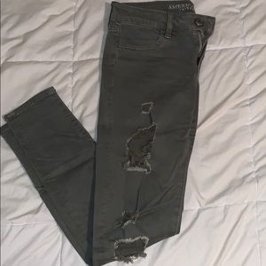 American Eagle Army Green Ripped Jeans